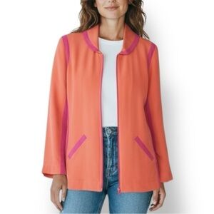 4/$20 Lillie Rubin Vintage Silk Jacket Coral Pink Zip Front Tailored Blazer 8